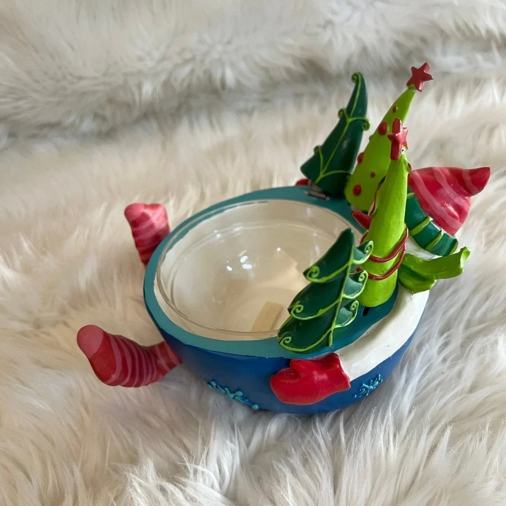 Snowman Christmas Dip Bowl Set with 4 Tree Handle Stainless Steel Spreaders